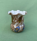 Italian Murano Millefiori Toothpick Holder Ivory With Gold Adventurine