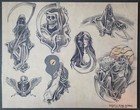 Set Of 4 1981 Greg Irons Traditional Vintage Tattoo Flash Set Production Sheets