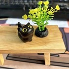 Adorable Tiny Black Wood Cat With Yellow Eyes Desk