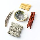 White Sage Smudge Kit - Palo Santo Sticks  Feather  Abalone   Stand Smudging Set