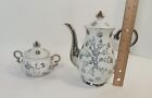 Vtg Sterling China Teapot   Sugar Bowl Silver   White Floral Design Japan