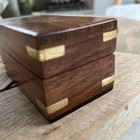 Nautical Wood Hinged Box  Lined Brass Inlay Anchor Trim