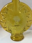 Vintage Yellow Glass Sun Face Bottle Vase With Cork Stopper Retro Mid Century