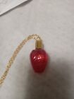 Rare Vintage Max Factor Glass Strawberry Perfume Necklace   22  Goldtone Chain