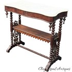 Antique Victorian Gothic Revival Marble Top Table Mahogany Spool Turned Stand