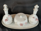 Vintage Hobnail Ceramic Porcelain Pink Roses Gold Trim Vanity Set  japan 