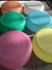 Vintage Tupperware 1286 Set Of 6 Little Bowls Blue green white pink Lids