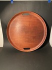 Vtg Mcm Idg Solid Wood Teak  18    Round Tray Bar Ware Cheeseboard Serve Ware Nice