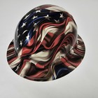 Full Brim Hard Hat Custom Hydro Dipped In Hi Rez  3d American Flag Waving  New