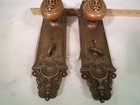 Antique Cast Brass Door Knob Set Reading Plates  Lock Thumb Turn And Key  900