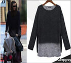 Q01 Womens 2 In 1 Long Sleeve Crew Neck Quality Knitted Loose Jumper Top