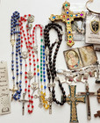 Vintage Catholic Religious Bundle Rosary Medal Crucifix Jewelry Lot As-is