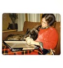 1970s Sleepy Great Dane Snuggling Woman Dark Gray Dog Large Breed Vtg Photo