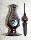 Vintage American Hand-blown Blue Iridescent Perfume Bottle Signed 7 x2 5  Nib