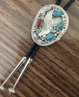 Sterling Silver Eagle Turquoise   Coral Bolo Tie - Kenny Ray Mcneilley Jr 