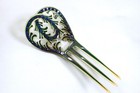 Antique Art Deco Green Celluloid Blue Rhinestone Hair Comb Vintage Spanish Style