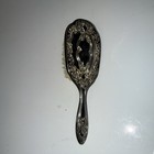 Vintage Vanity Silver-plated Heavy Ornate Floral Design Hair Brush 7 5  Long