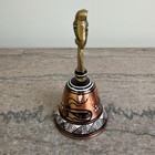 Vintage Copper Brass Bell With Greek Owl Of Athena Handle Hand Painted