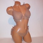 Victoria Secret Swim Bikini 36c Top Small Bottom Tan Gold Sparkle Glitter New