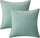 2 Couch Throw Pillow Covers 16x16 Inch Aqua Green Farmhouse Decorative Pillow Co