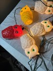 Vintage 7 Plastic Blow Mold Owls Patio Rv Camping Tiki String Lights See Picture