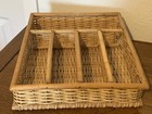 Vintage Wicker Rattan Silverware Tray Divided Basket Organizer Boho Home