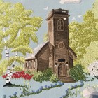 Vintage Crewel Embroidery Country Church Framed Needlework Wall Art 17x21