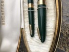 Vtg W a  Sheaffer   s Fountain Pen Pencil Desk Set 14k Gold Nib Green Gold Usa