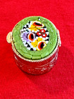 Vintage Oval Micro Mosaic Hinged Pill Trinket Box  Floral And Filigree Design