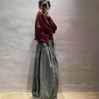 2025 Womens Baggy Denim Wide Leg Jeans Bloomers Elastic Waist Casual Pants Retro