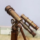 Brass Telescope Double Barrel With Wooden Tripod London 1915 Style Antique