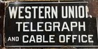 Vtg Porcelain Western Union Telegraph And Cable Office Flanged Sign 24x12 Advert
