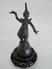 Bronze Bell Woman Dancer On Carved Wood Stand Made In Angkor Cambodia 4 Inches