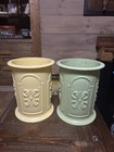 Vintage Mcm Plastic Wastebasket Pair Avocado Green Yellow 12  Set