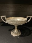 Vtg Silver Handled Repousse Footed Pedestal Bowl W fruit Crescent Mfg Company