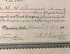 Union Deposit   Trust Stock Certificate  Bank- Denver  Colorado Vf