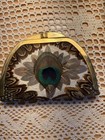 Vintage Feather Evening coin Purse With Peacock Feather And Kiss-lock Frame