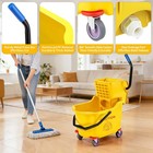 Mop Bucket Set Commercial 32l Double Side Press Wringer Rolling Wheels Post