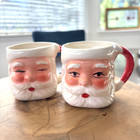 Two Vintage Mid Century Santa Claus Head Japan Mugs 2 5 Inch Hand Painted