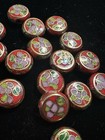 One Vintage Chinese Enamel Cloisonne Red Bead Flowers Round Flat Coin 12mm