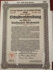 Germany 1938 Nazi 500 Mark Coupons  Uncancelled Loan Bond Stock