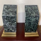 Vintage Art Deco Green Marble   Brass Bookends Mid Century Modern Stunning 