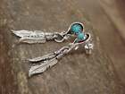 Native American Sterling Silver   Turquoise Feather Post Dangle Earrings - Ch   