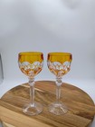 Hofbauer Lead Crystal Amber Cut To Clear Germany Hock Wine Glasses Set Of 2