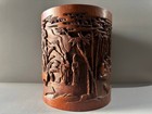 Chinese Natural Old Bamboo Hand-carved Exquisite Figure Story Brush Pot 4350