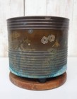 Japanese Bronze Hibachi With Plum  Crane  Bamboo Inlays     Includes Wooden Base