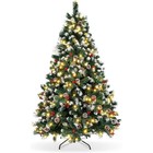 5 6 7ft Christmas Tree With Lights Snow Flocked Pine Cones red Berries Xmas Tree