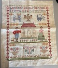 1976 Bicentennial Cross Stitch Sampler Folk Art Americana People Eagle Dog House