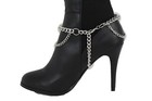 Women Silver Chain Bracelet Boot Western Shoe Bling Anklet Skeleton Charm Skull