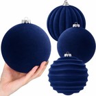 Set Of 4 Navy Blue Velvet Christmas Balls - 6  Large - Big Flocked